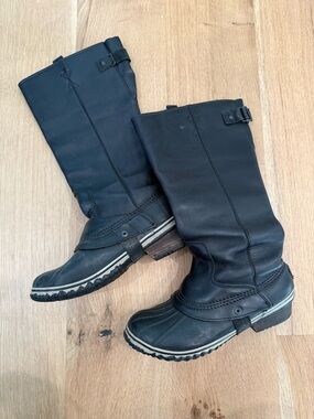 Sorel slimpack Black Leather Knee-High Riding Boots women’s size 9.5